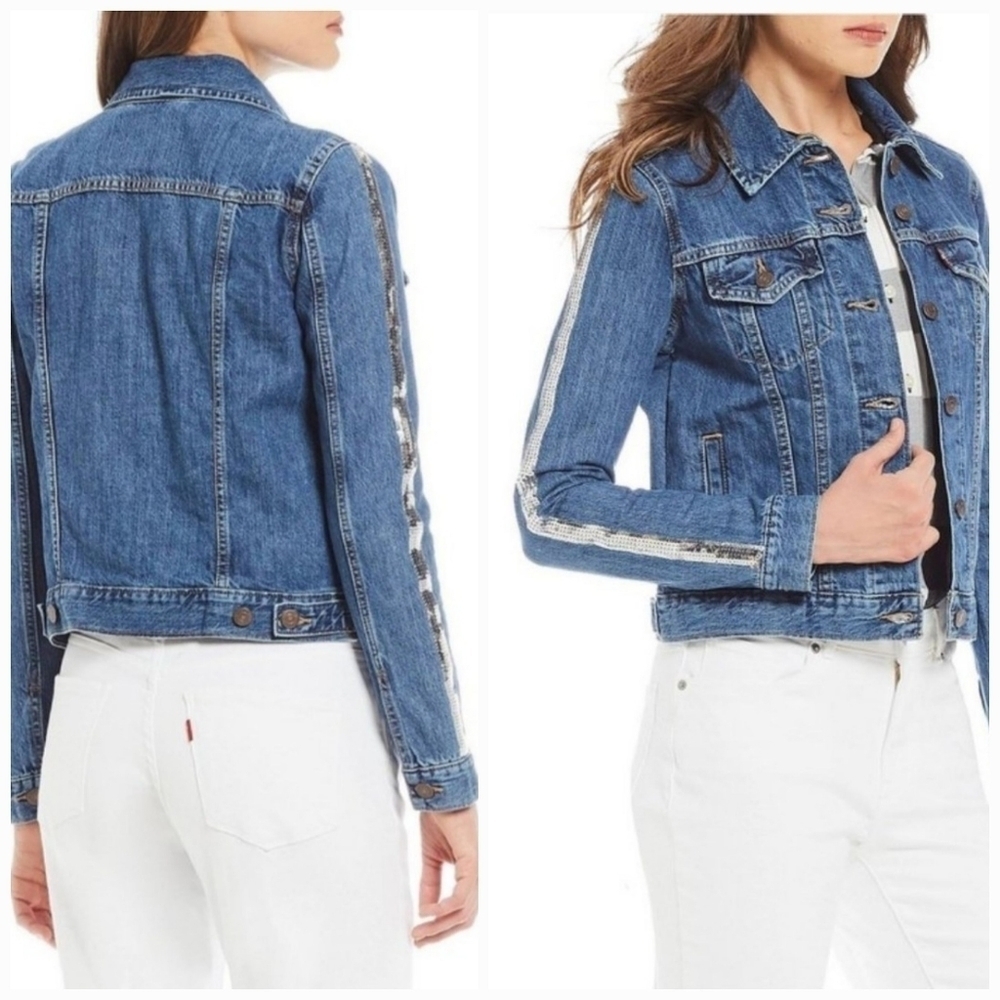 Levi's Lola Silver Sequin Stripe Trucker Jacket